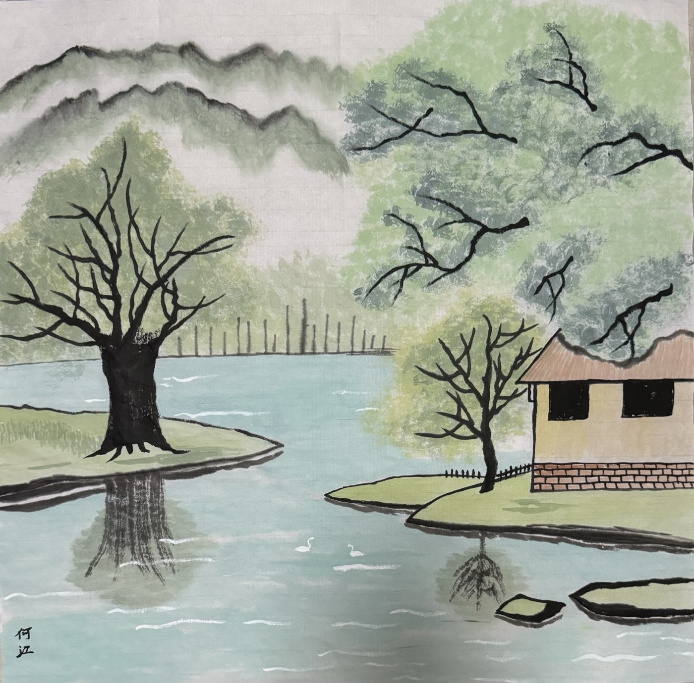 何江 · 湖山烟树 ink landscape